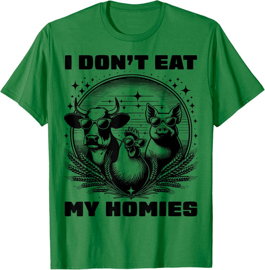 I Don't Eat My Homies Funny Vegan Vegetarian Retro T-Shirt - T-Shirt | Irish Green