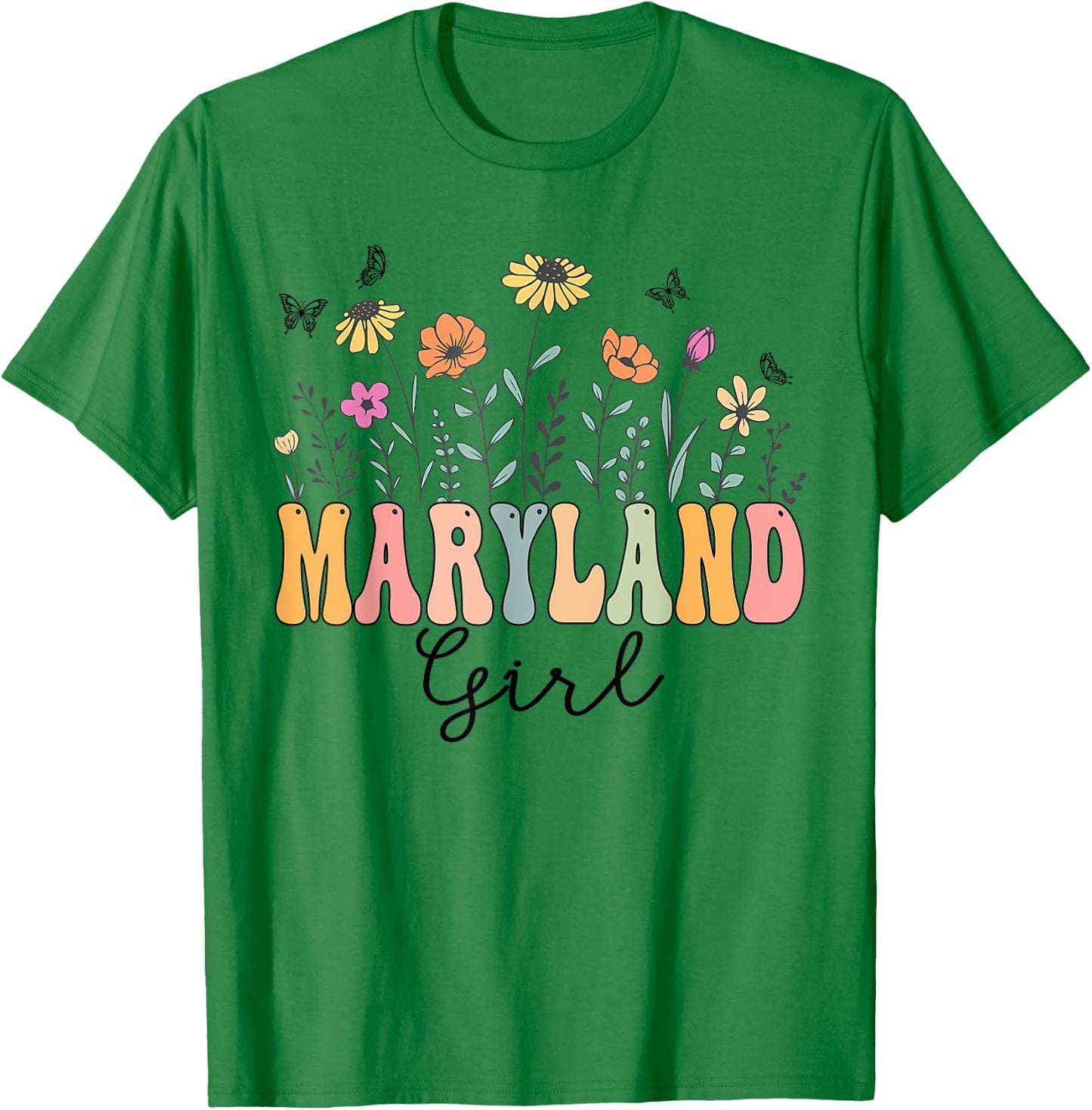 Maryland Girl Wildflower Groovy Maryland Lover T-Shirt - T-Shirt | Irish Green