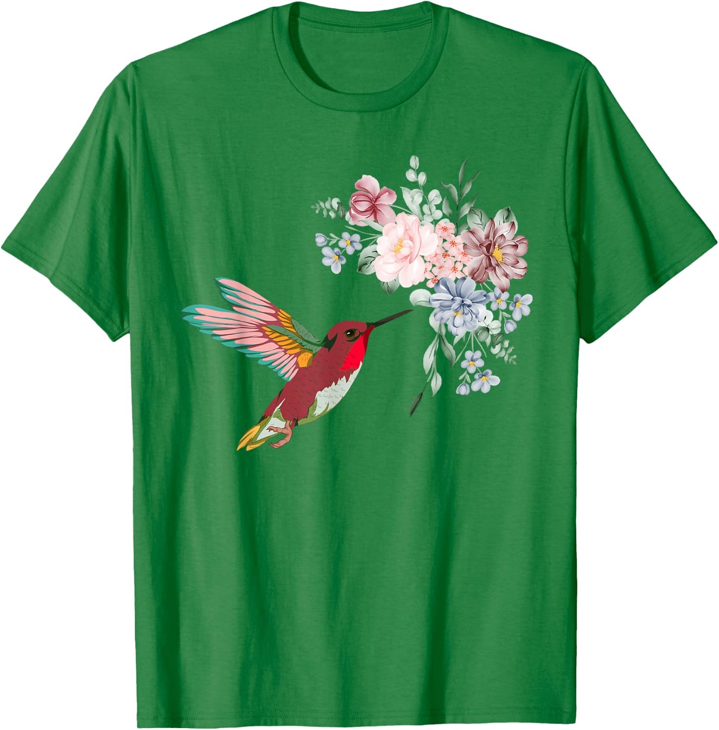 Pretty Bird Nature Animal Vintage Flowers Hummingbird T-Shirt - T-Shirt | Irish Green