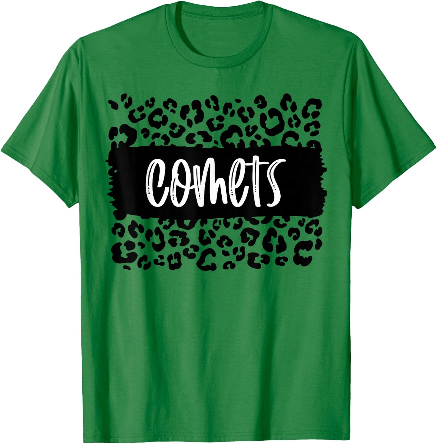 Comets Team Mascot School Spirit Game Night Leopard Print T-Shirt - T-Shirt | Irish Green