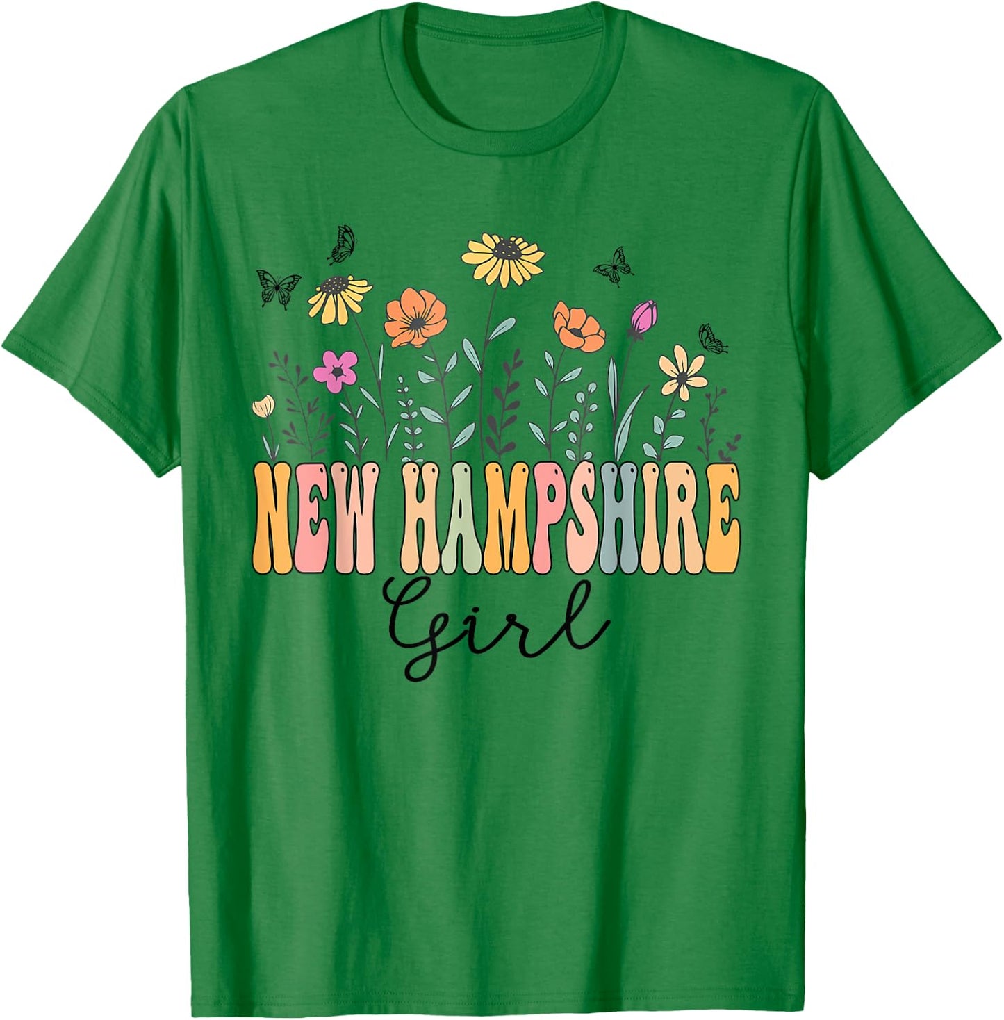 New Hampshire Girl Wildflower Groovy New Hampshire Lover T-Shirt - T-Shirt | Irish Green