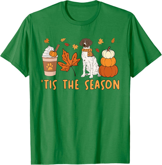 Tis The Season German Shorthaired Pointer Dog Fall Pumpkin T-Shirt - T-Shirt | Irish Green