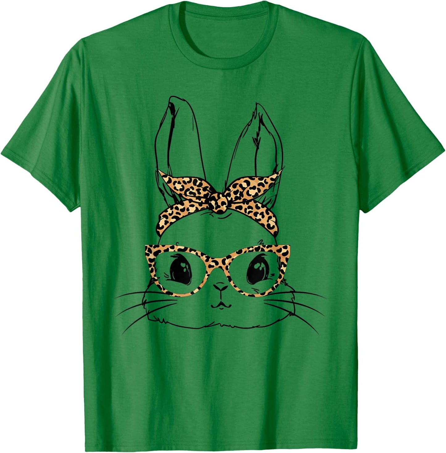 Cute Bunny With Bandana Leopard Glasses Easter Day T-Shirt - T-Shirt | Irish Green