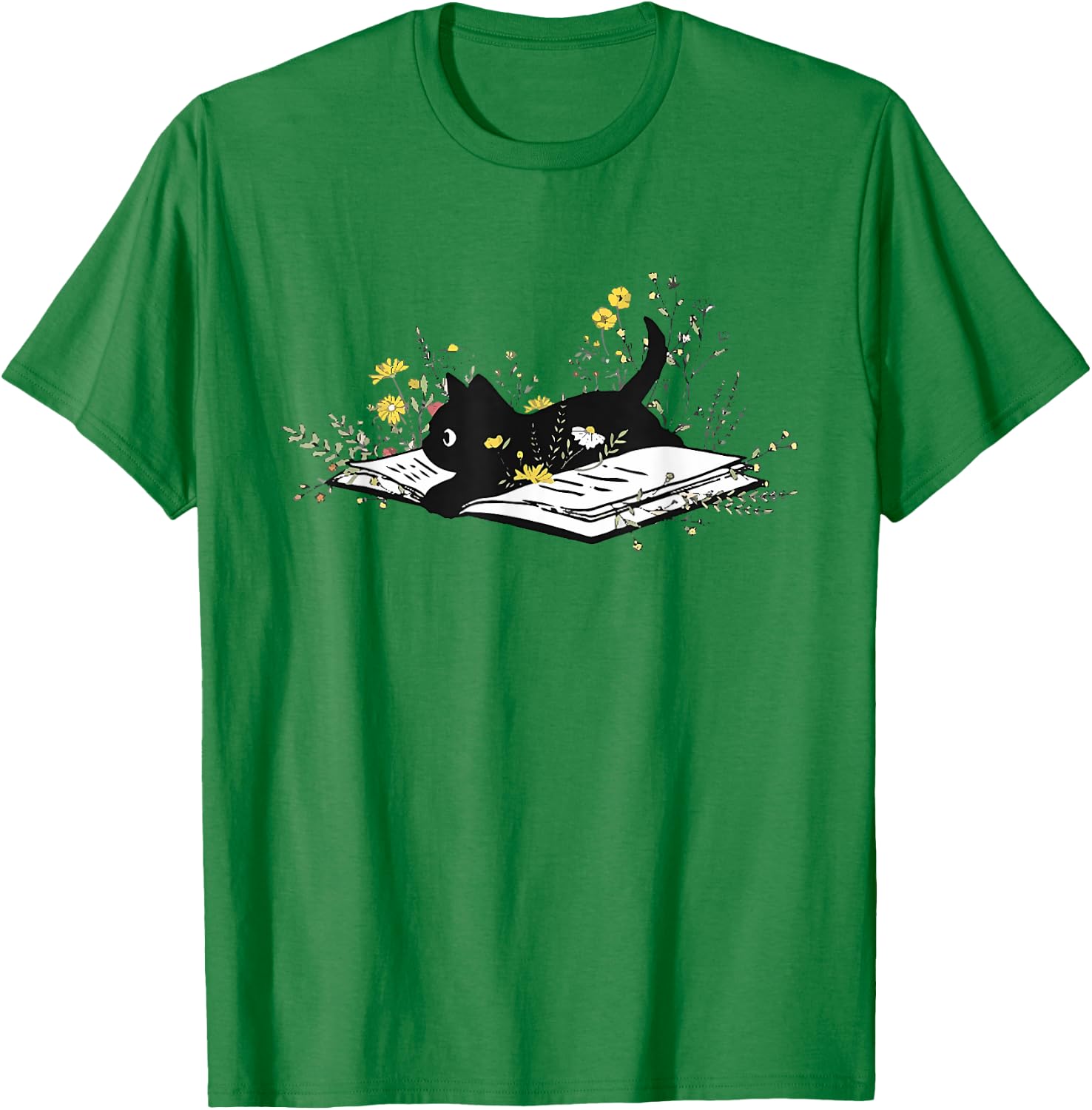 Cute Book Black Cat Book Lover Floral Teacher Life Women T-Shirt - T-Shirt | Irish Green