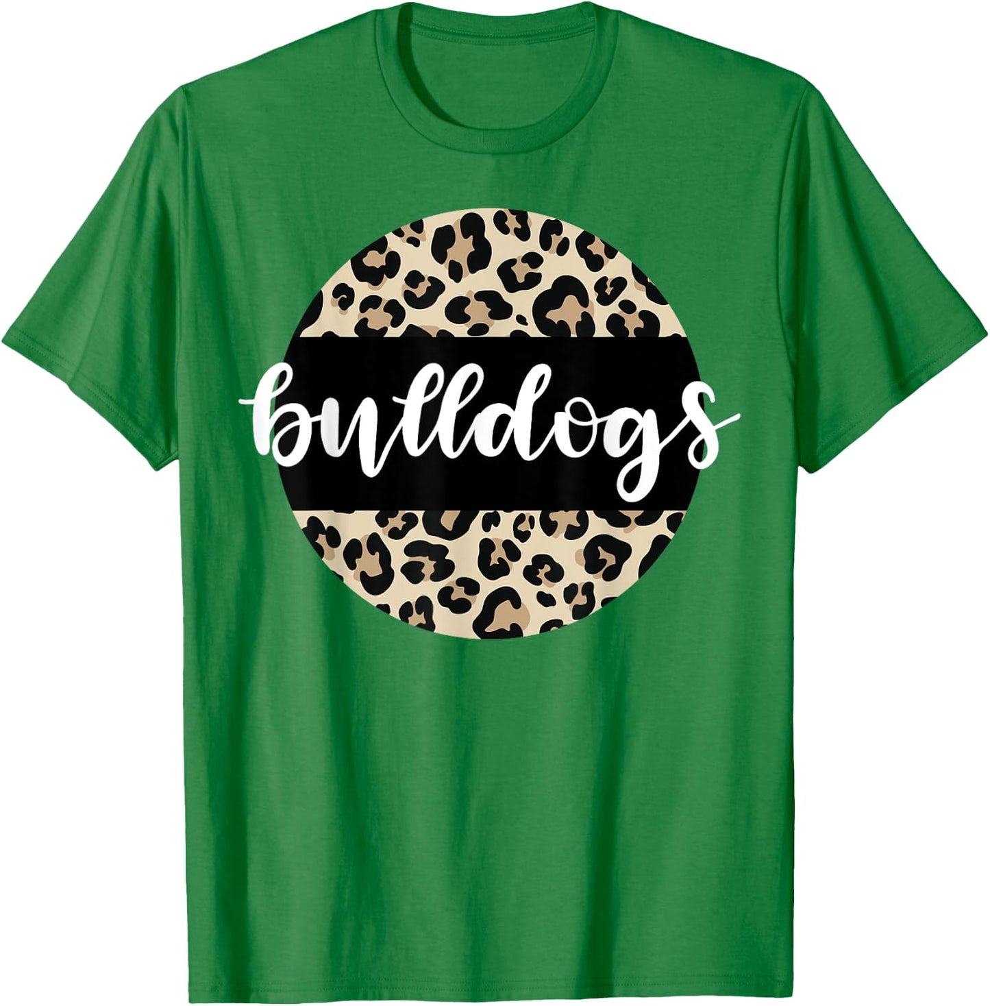 Leopard Print Bulldogs Team Mascot School Spirit Game Night T-Shirt - T-Shirt | Irish Green