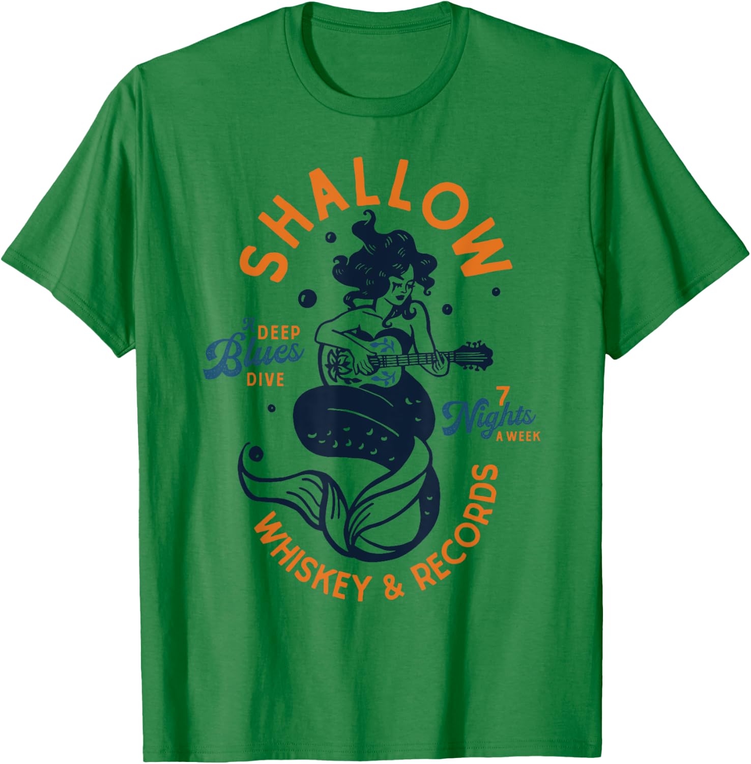 Vintage Music Venue Shirt: Whiskey Dive Bar Mermaid Guitar T-Shirt - T-Shirt | Irish Green