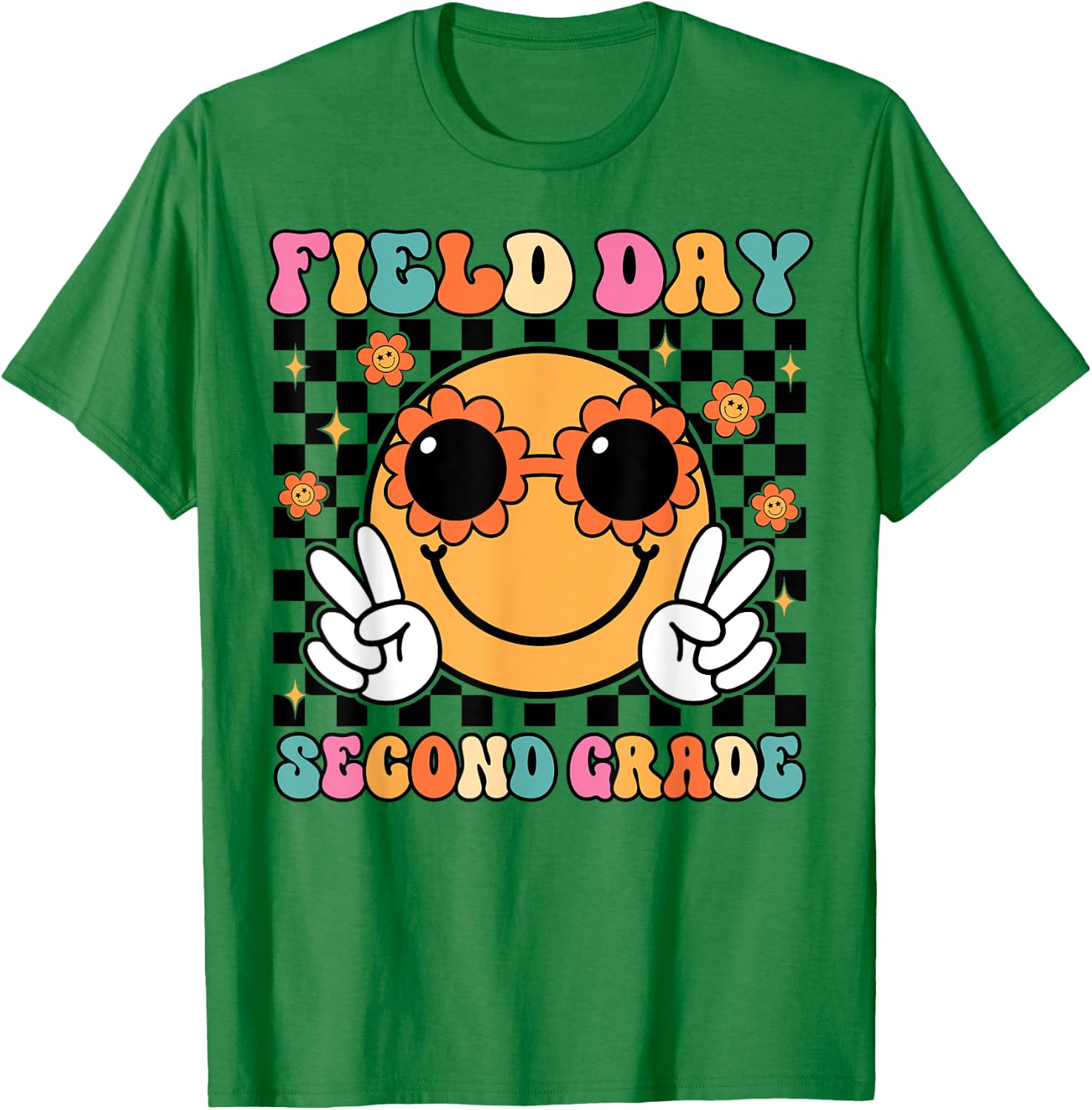 Field Day Second 2nd Grade Teacher Kids Trip School Groovy T-Shirt - T-Shirt | Irish Green
