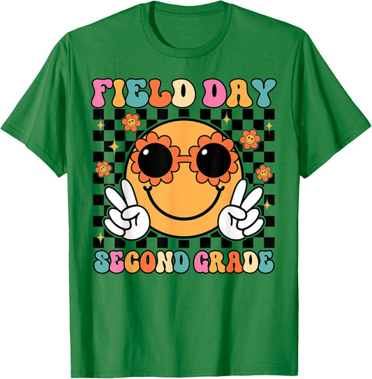Field Day Second 2nd Grade Teacher Kids Trip School Groovy T-Shirt - T-Shirt | Irish Green