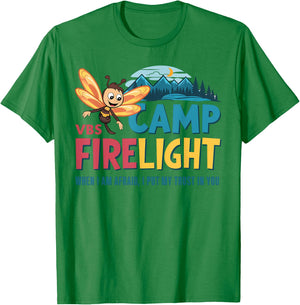 Camp Firelight VBS Camp Vacation Bible School Firework 2025 T-Shirt - T-Shirt | Irish Green