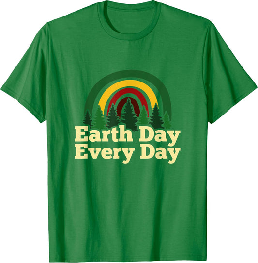 Earth Day Every Day Rainbow Pine Tree Environmental Science T-Shirt - T-Shirt | Irish Green