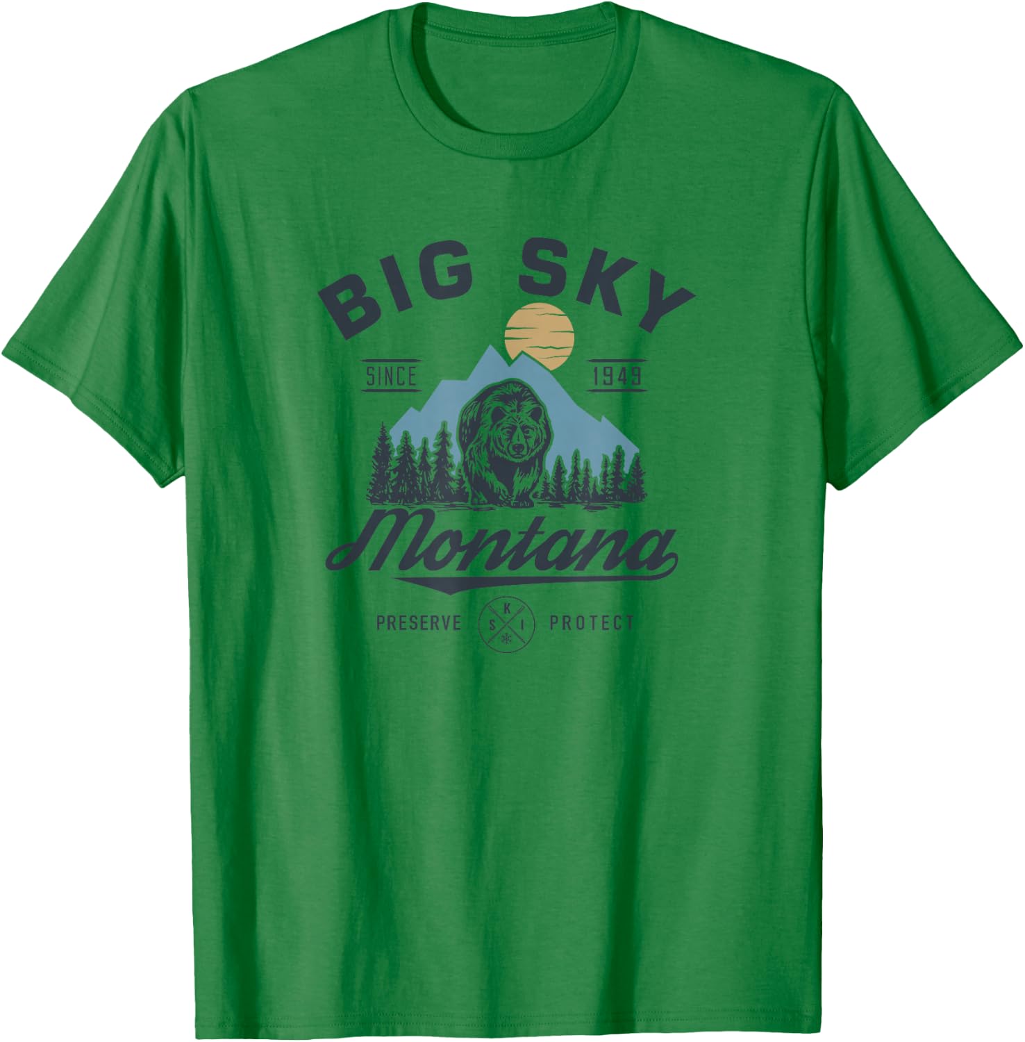 Big - Sky Montana snow Skiing trendy Retro lodge T-Shirt - T-Shirt | Irish Green