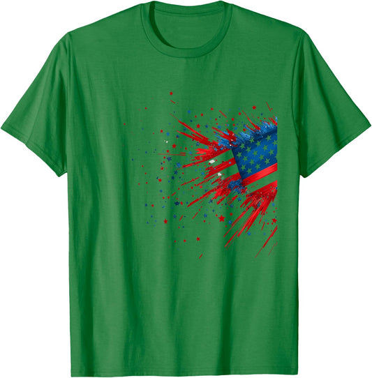 Abstract American Flag Patriotic Art T-Shirt - T-Shirt | Irish Green