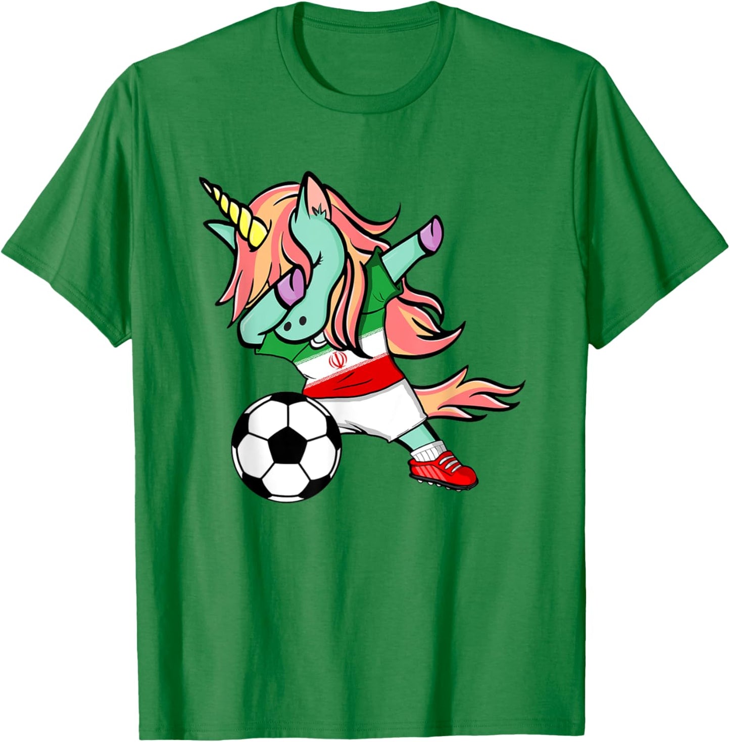 Funny Dabbing Unicorn Iran Football Team Iranian Flag Pride T-Shirt - T-Shirt | Irish Green