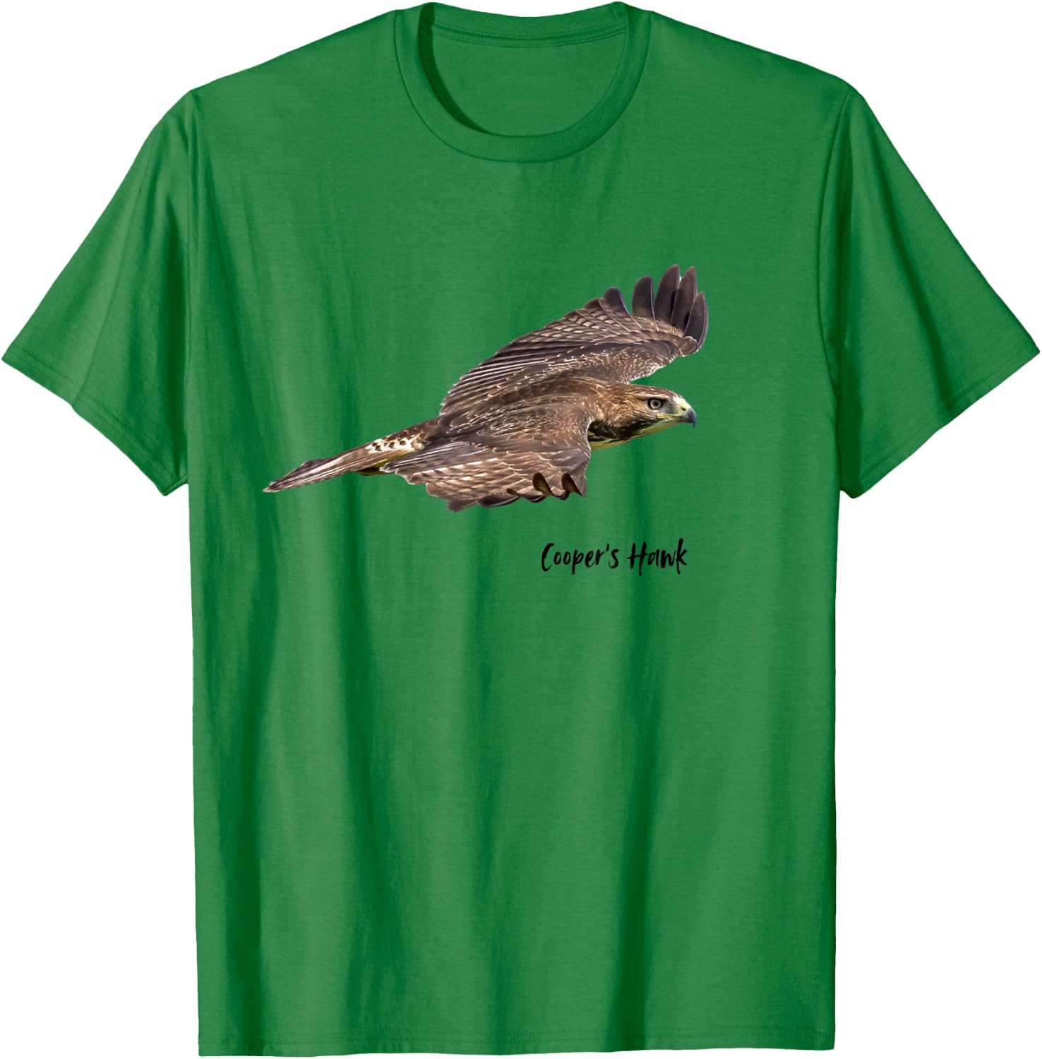 Cooper's Hawk In Flight Graphic Wildlife Birder T-Shirt - T-Shirt | Irish Green
