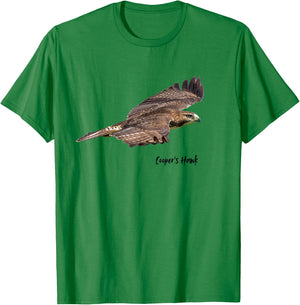 Cooper's Hawk In Flight Graphic Wildlife Birder T-Shirt - T-Shirt | Irish Green