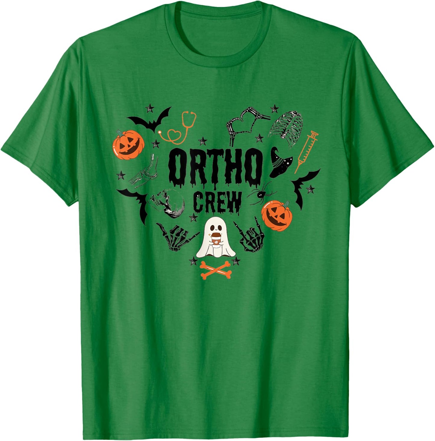 Ortho Crew Halloween Pumpkin Orthopedic Nurse Skeleton Hand T-Shirt - T-Shirt | Irish Green