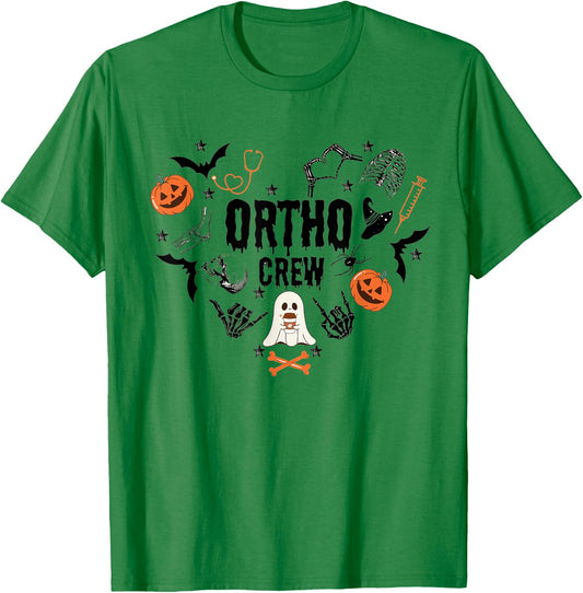 Ortho Crew Halloween Pumpkin Orthopedic Nurse Skeleton Hand T-Shirt - T-Shirt | Irish Green