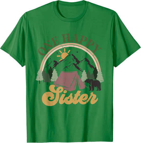Cute One Happy Camper Birthday Decorations One Happy Sister T-Shirt - T-Shirt | Irish Green