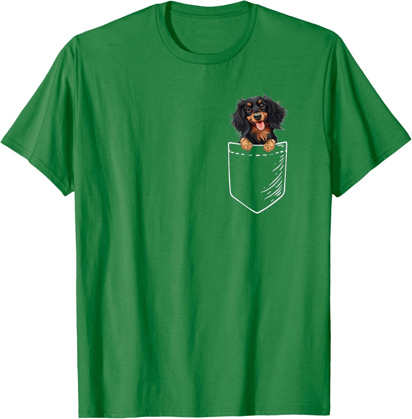 Funny Pocket Black Long Haired Dachshund Lover T-Shirt - T-Shirt | Irish Green