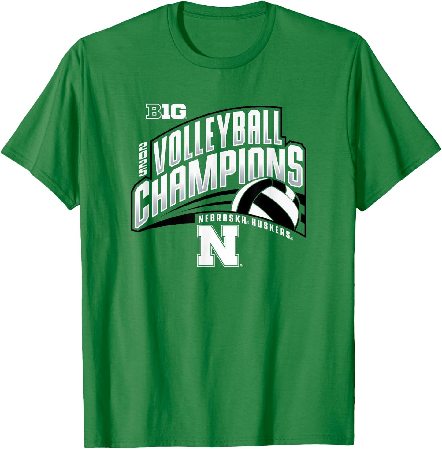 Nebraska Cornhuskers Big Ten Champs 2025 Volleyball T-Shirt - T-Shirt | Irish Green