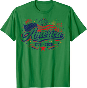 Patriotic USA Flag 1776 2026 America Anniversary 4th July T-Shirt - T-Shirt | Irish Green