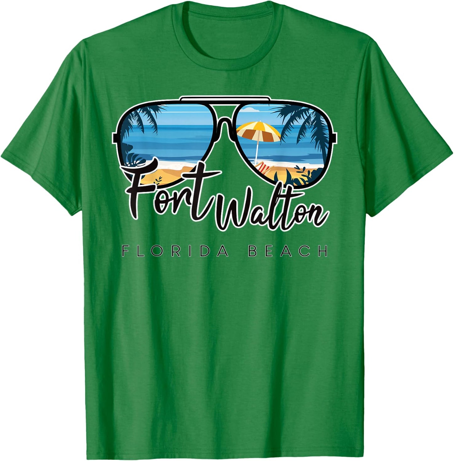 Fort Walton Beach Florida Palm Tree Sunglasses Souvenir T-Shirt - T-Shirt | Irish Green