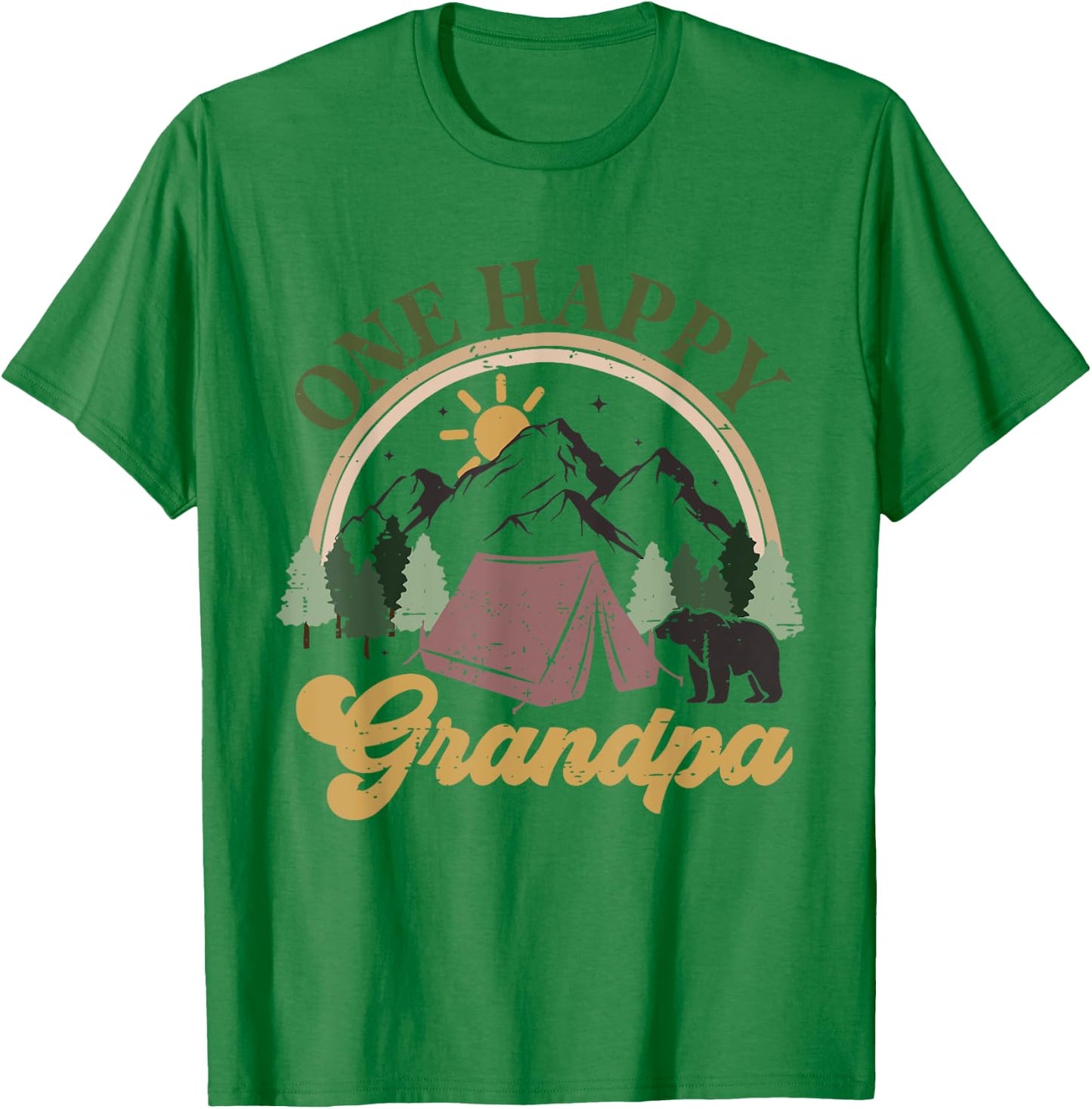 Cute One Happy Camper Birthday Decorations One Happy Grandpa T-Shirt - T-Shirt | Irish Green