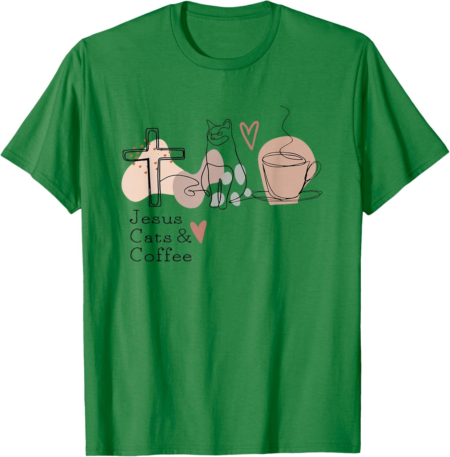 Jesus Cats And Coffee Minimalist Graphic Design T-Shirt - T-Shirt | Irish Green