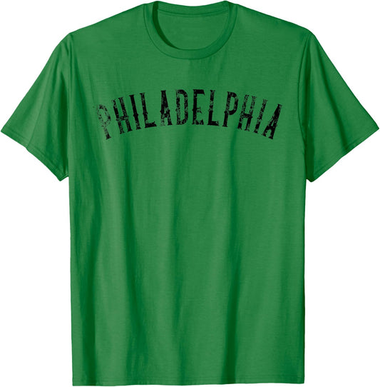 Vintage Philadelphia Distressed Philly Black Text Apparel T-Shirt - T-Shirt | Irish Green