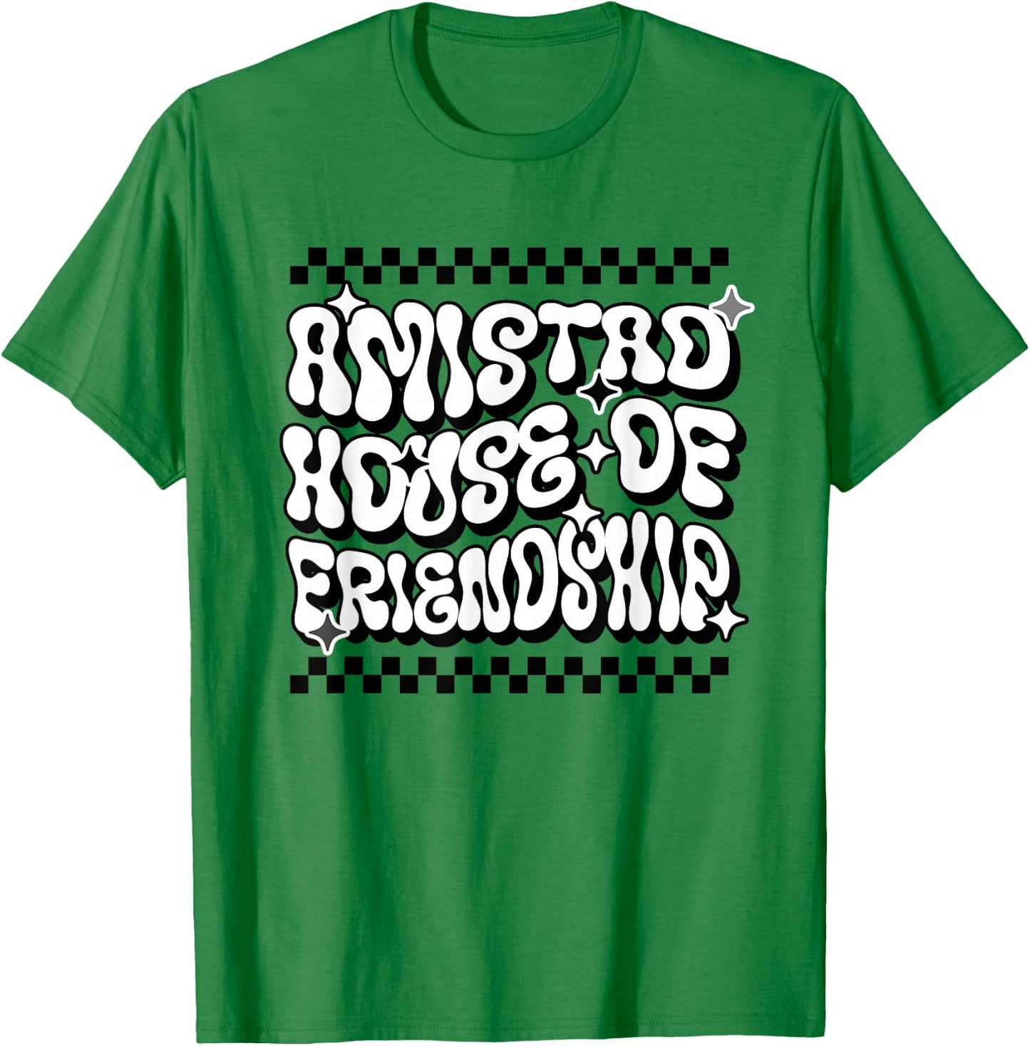 AMISTAD House Of Friendship Red Retro Groovy Social AMISTAD T-Shirt - T-Shirt | Irish Green