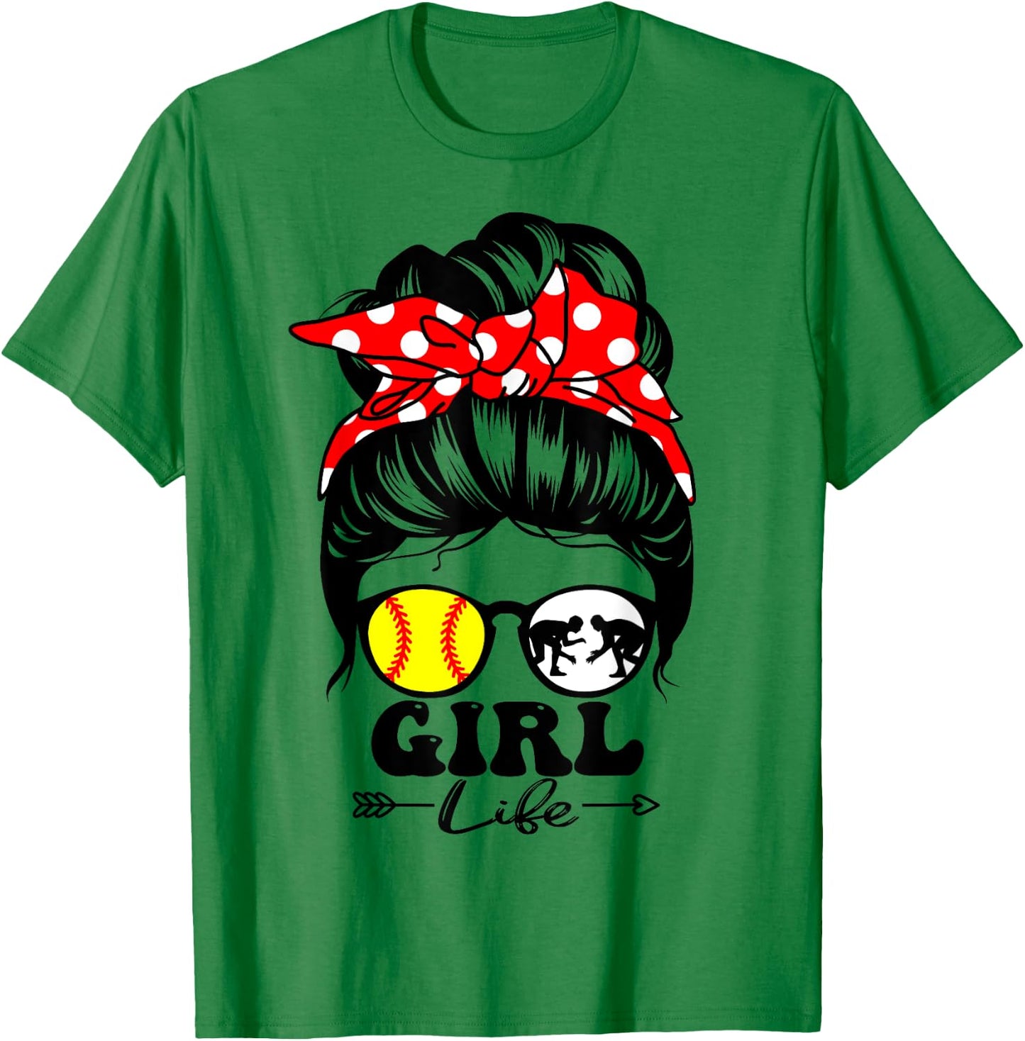 Girl Life Messy Bun Hair Funny Wrestling Softball Player T-Shirt - T-Shirt | Irish Green