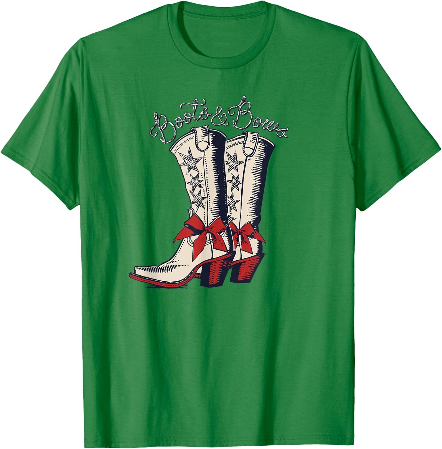 Boots and Bows Cowgirl Boots Patriotic July 4th Coquette Bow T-Shirt - T-Shirt | Irish Green