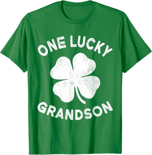 One Lucky Grandson St Patricks Day Green Shamrock Leaf T-Shirt - T-Shirt | Irish Green