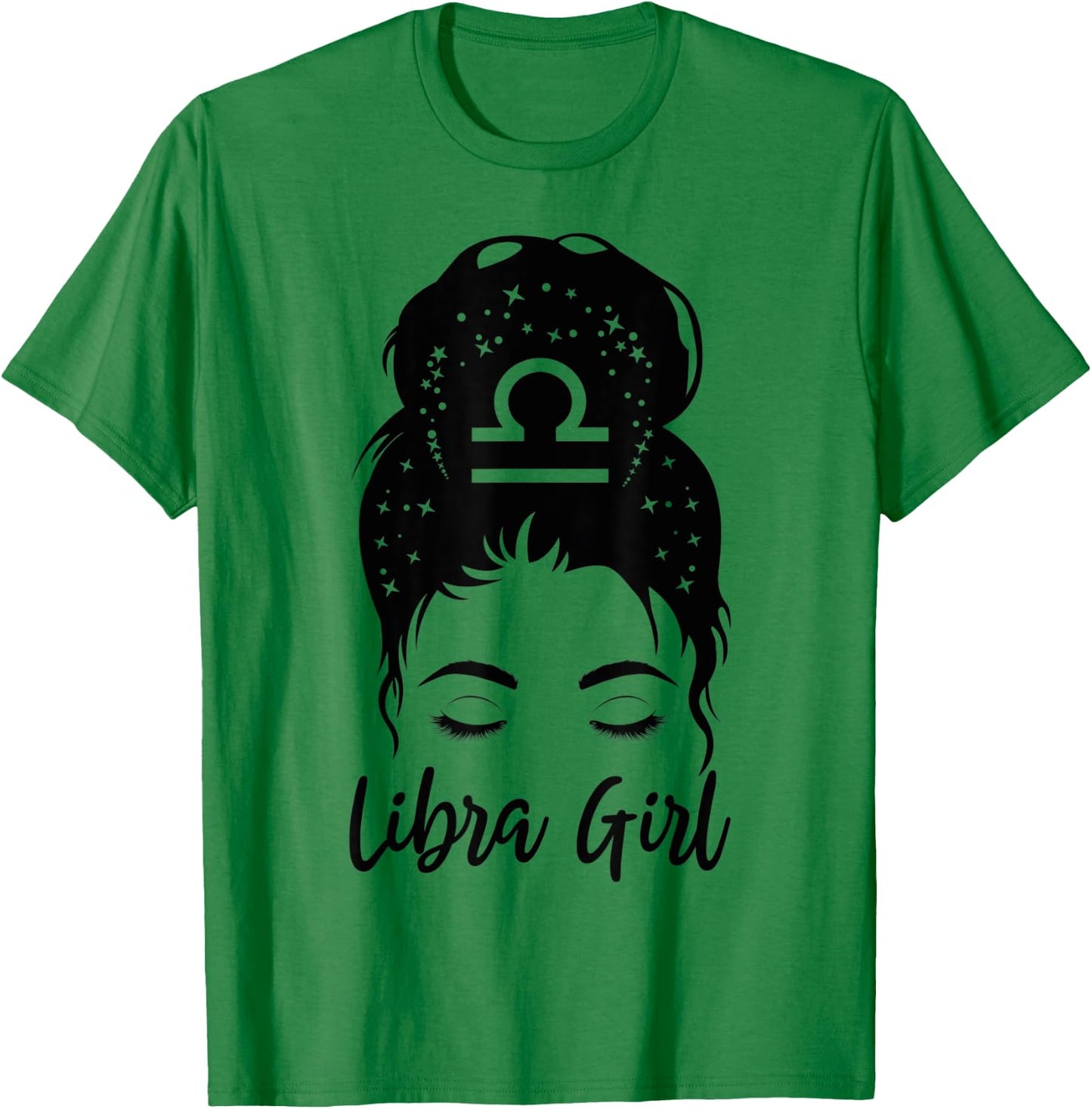 Libra Girl Messy Bun Zodiac Symbol Woman Birthday Costume T-Shirt - T-Shirt | Irish Green