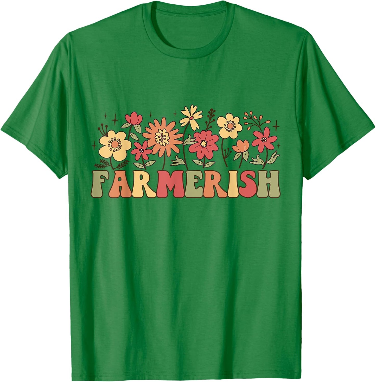 Farmerish Groovy Retro Floral Farmer Wife Daughter T-Shirt - T-Shirt | Irish Green