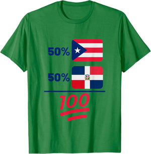 Puerto Rican Plus Dominican Heritage Nationality Flag T-Shirt - T-Shirt | Irish Green