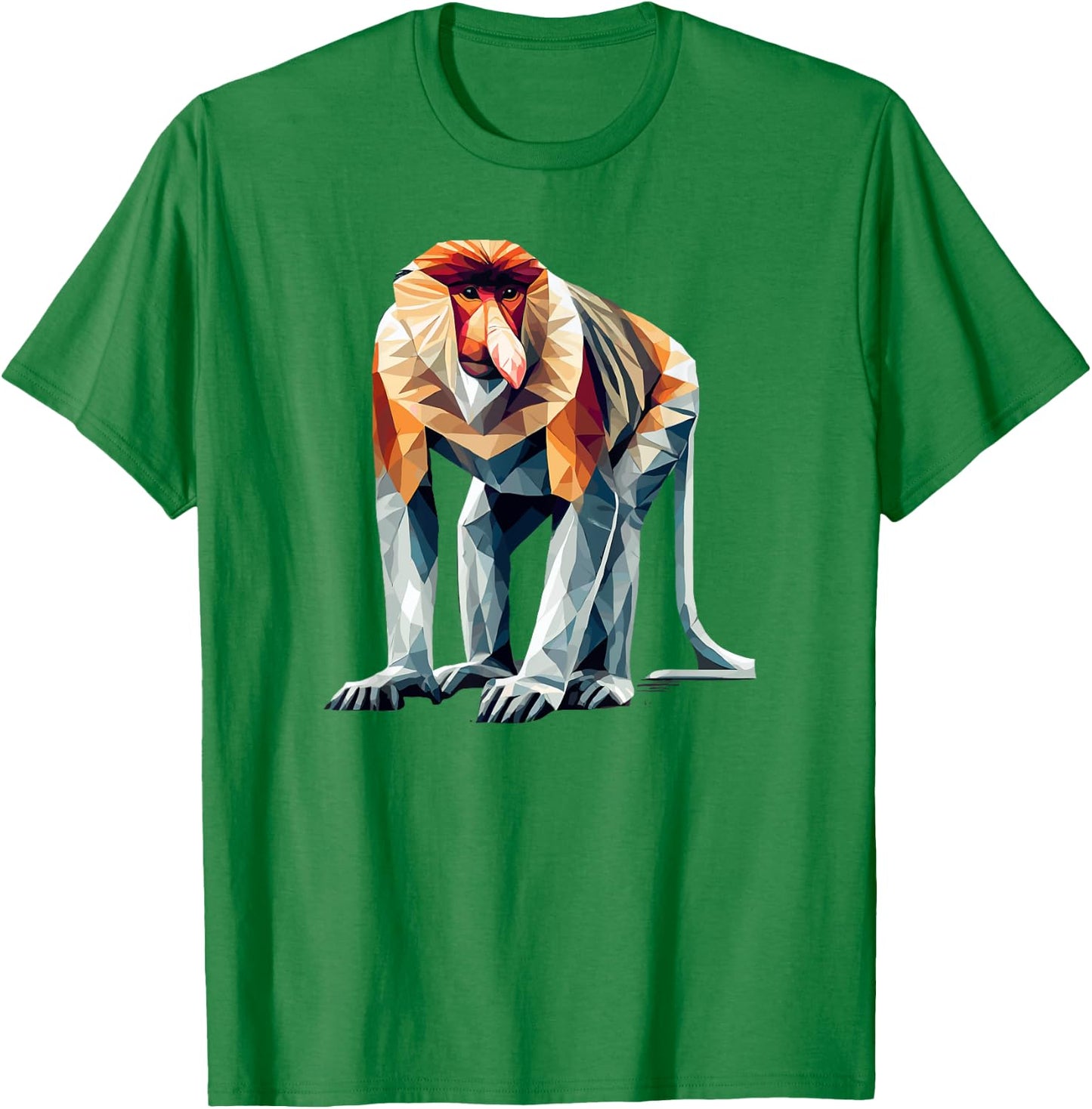 Geometric Art Proboscis Monkey Long-Nosed Monkey T-Shirt - T-Shirt | Irish Green