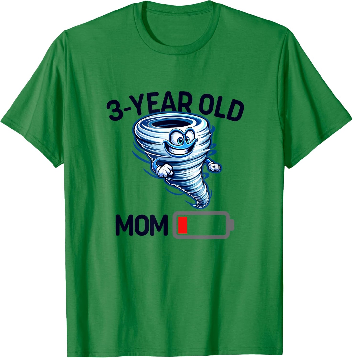 Funny Tired Mom Low Batt Mom of 3 Year Old Mothers Day T-Shirt - T-Shirt | Irish Green