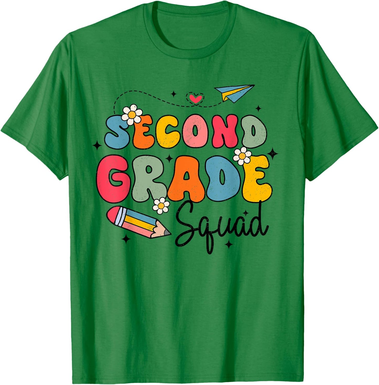 2nd Second Grade Squad Student Teacher Back To School Groovy T-Shirt - T-Shirt | Irish Green