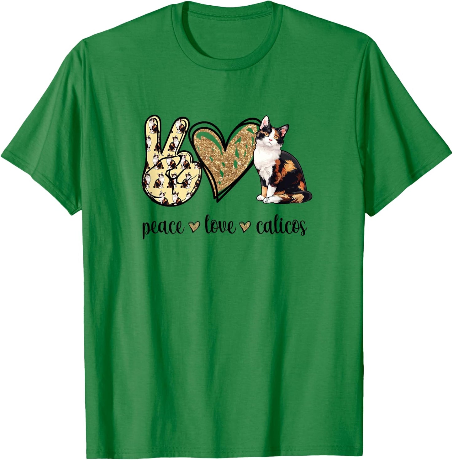 Peace Love Calico Cat Lover T-Shirt - T-Shirt | Irish Green