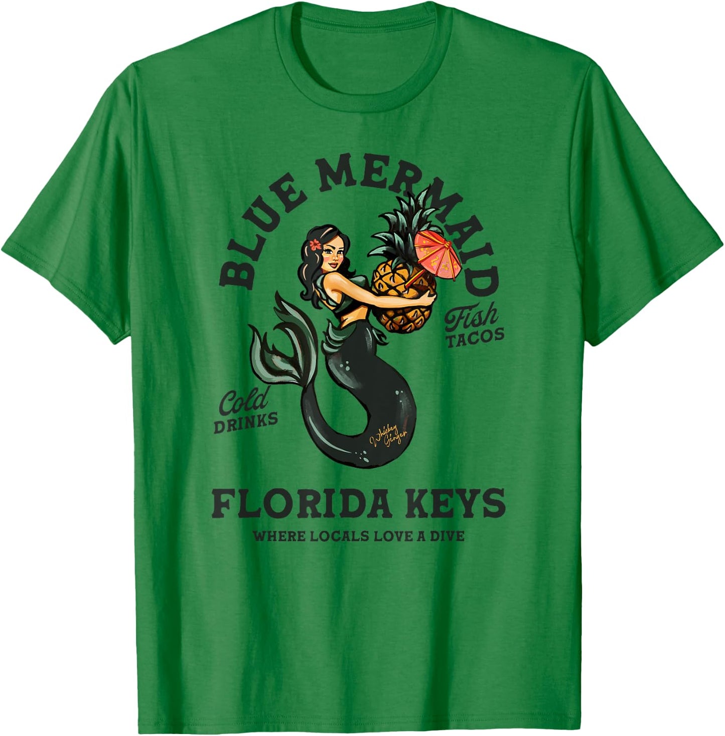 Florida Keys Tiki Bar Mermaid Shirt Pin Up Beach Mermaids T-Shirt - T-Shirt | Irish Green