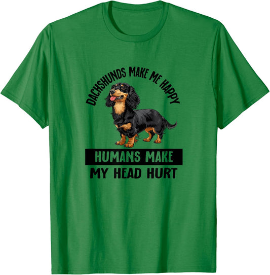 Funny Happy Black Long Haired Dachshund Lover T-Shirt - T-Shirt | Irish Green