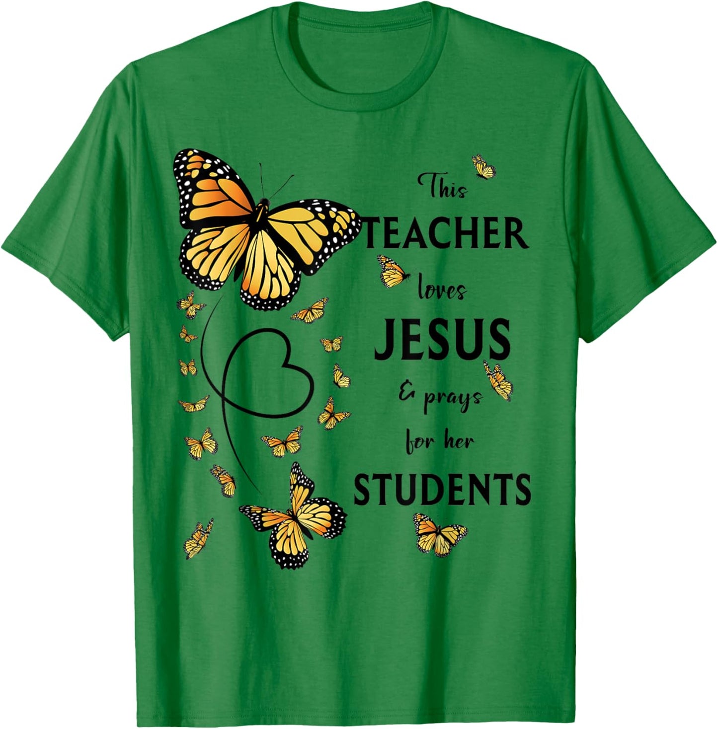 Christian Teacher Butterfly This Teacher Loves Jesus T-Shirt - T-Shirt | Irish Green