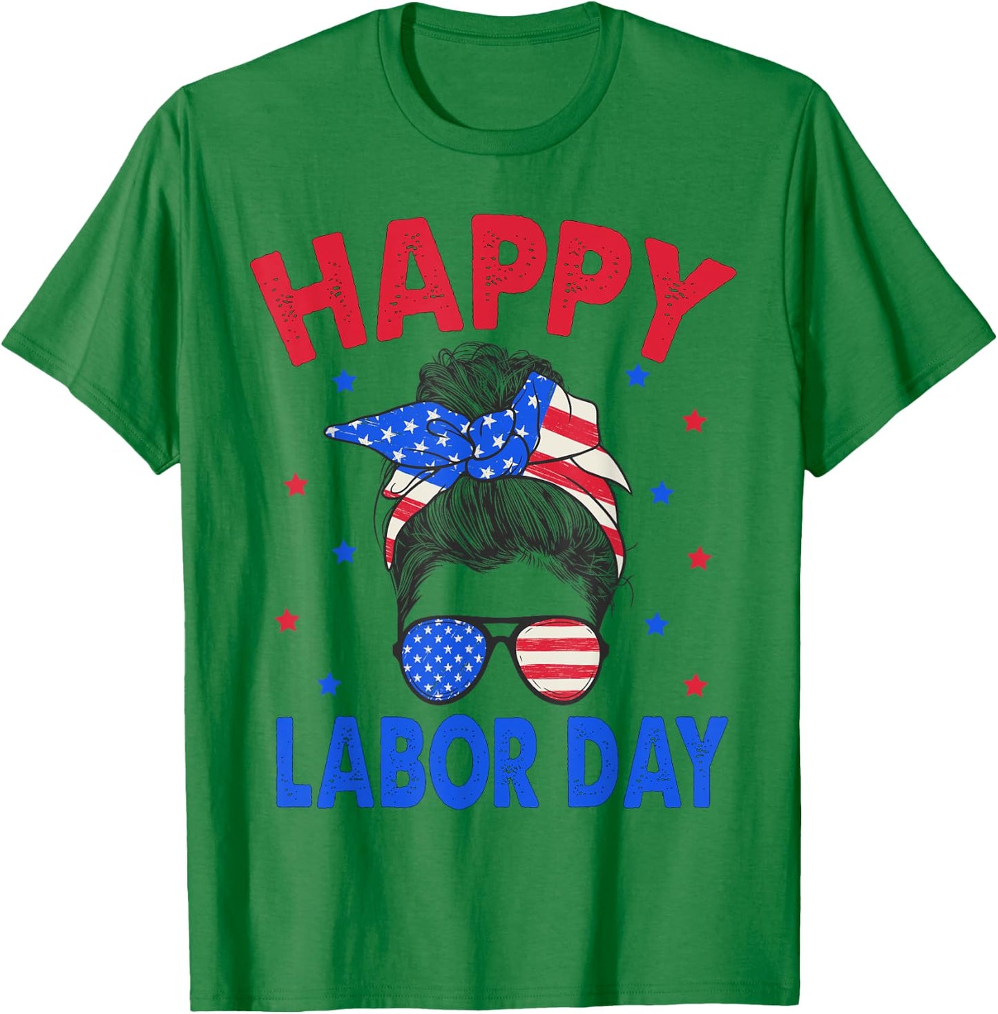Happy Labor Day Shirt Messy Bun Labor Day USA Flag T-Shirt - T-Shirt | Irish Green