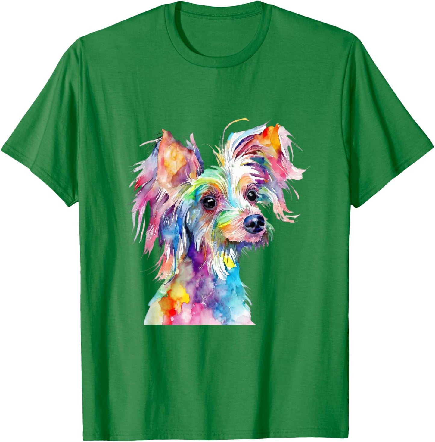 Chinese Crested Dog Colorful Watercolor Dog T-Shirt - T-Shirt | Irish Green