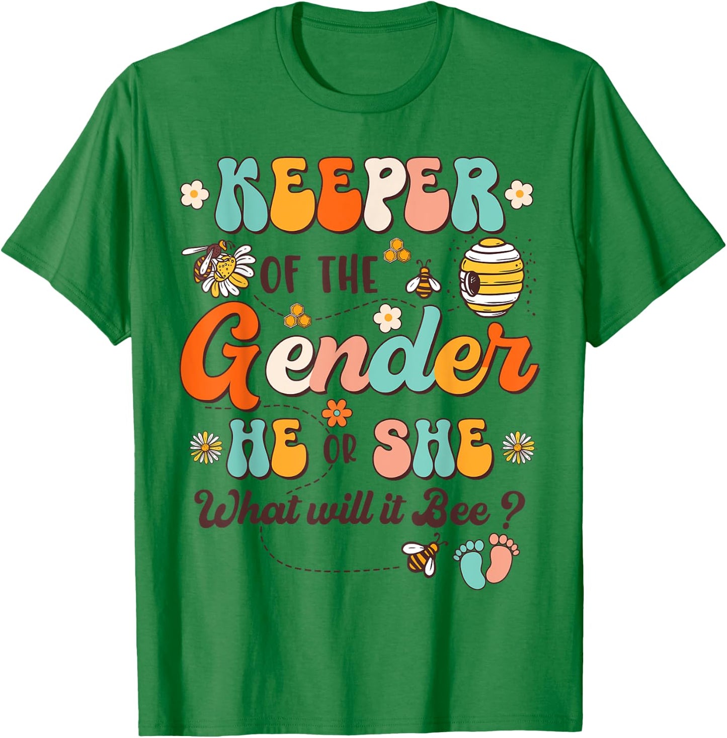 Keeper of Gender Reveal He or She What Will it Bee Retro T-Shirt - T-Shirt | Irish Green