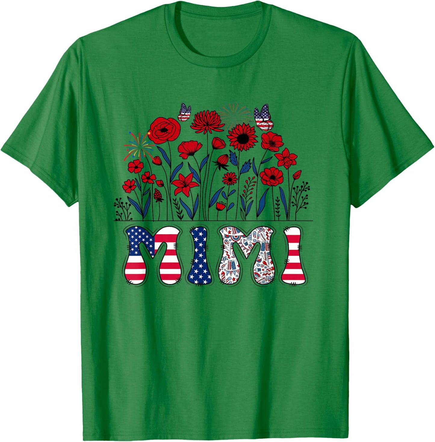 Groovy Mimi 4th of July Patriotic Floral Women Mother's Day T-Shirt - T-Shirt | Irish Green