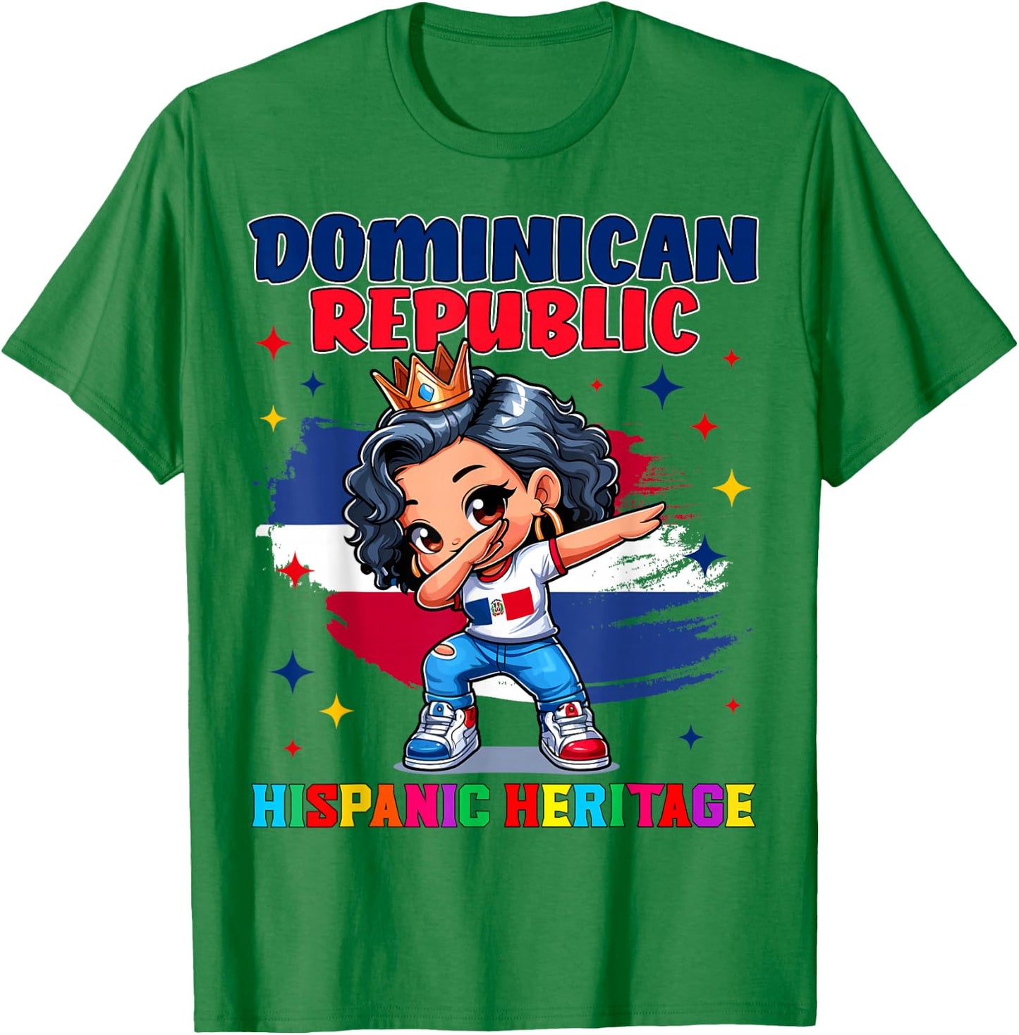 Dominican Republic Girl Hispanic Heritage Celebration Kids T-Shirt - T-Shirt | Irish Green