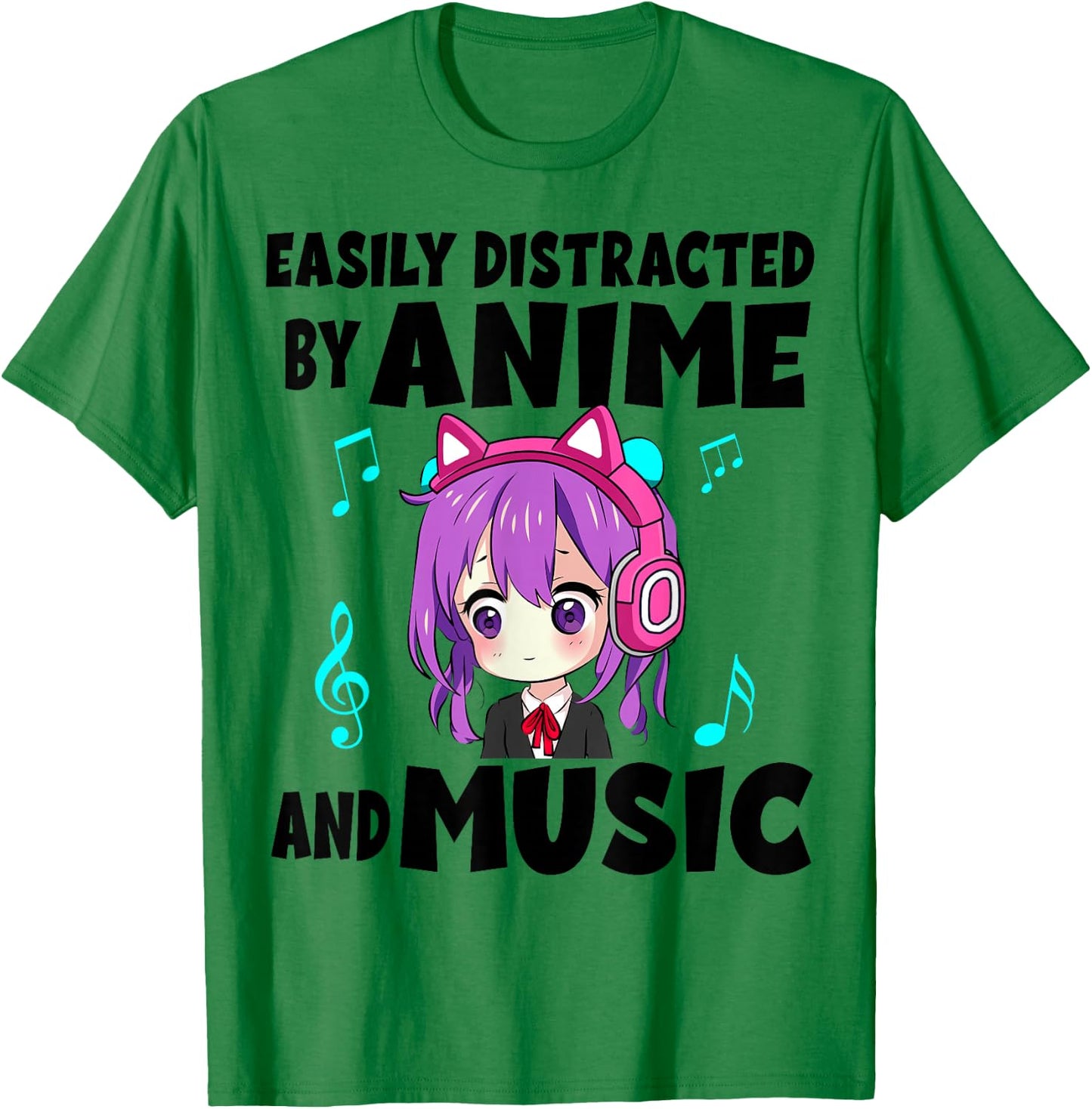 funny Anime and Music Girl for Teen chibi graphic Anime girl T-Shirt - T-Shirt | Irish Green