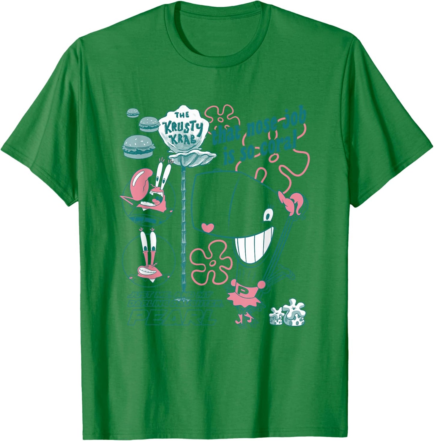 SpongeBob SquarePants Mr. Krabs And Pearl Retro Chest Poster T-Shirt - T-Shirt | Irish Green